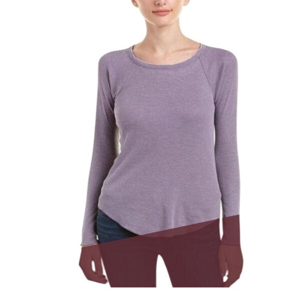 Chaser Purple Raisin Waffle Knit Long Sleeve Criss Cross Back Blouse Top Size M